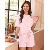 image:imageEkouaer Short Sleeve Pajamas Set Ribbed Knit Lounge Sets for Women Pjs Shorts Set Two Piece Shorts Outfits SetLight Pink