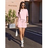 image:imageEkouaer Short Sleeve Pajamas Set Ribbed Knit Lounge Sets for Women Pjs Shorts Set Two Piece Shorts Outfits SetLight Pink