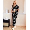 image:imageEkouaer Silk Pajamas for Womens Set 2 Piece Satin Pjs Soft Button Down Sleepwear Wide Leg Long Pants with PocketsBlack Butterfly