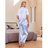 image:imageEkouaer Silk Pajamas for Womens Set 2 Piece Satin Pjs Soft Button Down Sleepwear Wide Leg Long Pants with PocketsBlue Striped