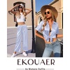 image:imageEkouaer Silk Pajamas for Womens Set 2 Piece Satin Pjs Soft Button Down Sleepwear Wide Leg Long Pants with PocketsBlue Striped
