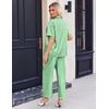 image:imageEkouaer Silk Pajamas for Womens Set 2 Piece Satin Pjs Soft Button Down Sleepwear Wide Leg Long Pants with PocketsGreen White Stripe
