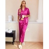 image:imageEkouaer Silk Pajamas for Womens Set 2 Piece Satin Pjs Soft Button Down Sleepwear Wide Leg Long Pants with PocketsHot Pink