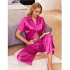 image:imageEkouaer Silk Pajamas for Womens Set 2 Piece Satin Pjs Soft Button Down Sleepwear Wide Leg Long Pants with PocketsHot Pink