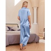 image:imageEkouaer Silk Pajamas for Womens Set 2 Piece Satin Pjs Soft Button Down Sleepwear Wide Leg Long Pants with PocketsLight Blue