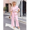 image:imageEkouaer Silk Pajamas for Womens Set 2 Piece Satin Pjs Soft Button Down Sleepwear Wide Leg Long Pants with PocketsPink White Stripe