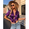 image:imageEkouaer Silk Pajamas for Womens Set 2 Piece Satin Pjs Soft Button Down Sleepwear Wide Leg Long Pants with PocketsPurple
