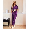 image:imageEkouaer Silk Pajamas for Womens Set 2 Piece Satin Pjs Soft Button Down Sleepwear Wide Leg Long Pants with PocketsPurple