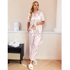 image:imageEkouaer Silk Pajamas for Womens Set 2 Piece Satin Pjs Soft Button Down Sleepwear Wide Leg Long Pants with PocketsWhite Famingo