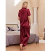 image:imageEkouaer Silk Pajamas for Womens Set 2 Piece Satin Pjs Soft Button Down Sleepwear Wide Leg Long Pants with PocketsWine Red