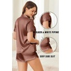 image:imageEkouaer Silk Satin Pajama Sets Contrast Piping Pj Sets Button Down Lounge Sets Bridal Wedding HoneymoonsBrown