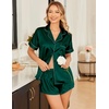 image:imageEkouaer Silk Satin Pajama Sets Contrast Piping Pj Sets Button Down Lounge Sets Bridal Wedding HoneymoonsDark Green