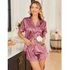 image:imageEkouaer Silk Satin Pajama Sets Contrast Piping Pj Sets Button Down Lounge Sets Bridal Wedding HoneymoonsDark Pink