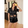 image:imageEkouaer Silk Satin Pajama Sets Contrast Piping Pj Sets Button Down Lounge Sets Bridal Wedding HoneymoonsLeopard Print Contrast Binding Black