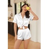 image:imageEkouaer Silk Satin Pajama Sets Contrast Piping Pj Sets Button Down Lounge Sets Bridal Wedding HoneymoonsLeopard Print Contrast White