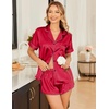image:imageEkouaer Silk Satin Pajama Sets Contrast Piping Pj Sets Button Down Lounge Sets Bridal Wedding HoneymoonsRed