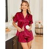 image:imageEkouaer Silk Satin Pajama Sets Contrast Piping Pj Sets Button Down Lounge Sets Bridal Wedding HoneymoonsWine Red
