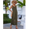 image:imageEkouaer Sleeveless Jumpsuits for Women Casual Summer Scoop Neck Tank Rompers Wide Leg Pants Overall Jumpers with PocketsArmy Green