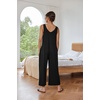 image:imageEkouaer Sleeveless Jumpsuits for Women Casual Summer Scoop Neck Tank Rompers Wide Leg Pants Overall Jumpers with PocketsBlack