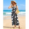 image:imageEkouaer Sleeveless Jumpsuits for Women Casual Summer Scoop Neck Tank Rompers Wide Leg Pants Overall Jumpers with PocketsBlackWhite Flower
