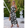 image:imageEkouaer Sleeveless Jumpsuits for Women Casual Summer Scoop Neck Tank Rompers Wide Leg Pants Overall Jumpers with PocketsBlackWhite Flower