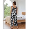 image:imageEkouaer Sleeveless Jumpsuits for Women Casual Summer Scoop Neck Tank Rompers Wide Leg Pants Overall Jumpers with PocketsBlackWhite Flower