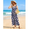 image:imageEkouaer Sleeveless Jumpsuits for Women Casual Summer Scoop Neck Tank Rompers Wide Leg Pants Overall Jumpers with PocketsBlueWhite Flower