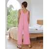 image:imageEkouaer Sleeveless Jumpsuits for Women Casual Summer Scoop Neck Tank Rompers Wide Leg Pants Overall Jumpers with PocketsPink