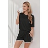 image:imageEkouaer Soft Pajamas set for Women Loose Lounge Set Crew Neck TShirts Top and Sport Shorts Tracksuit with PocketsBlack