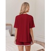 image:imageEkouaer Soft Pajamas set for Women Loose Lounge Set Crew Neck TShirts Top and Sport Shorts Tracksuit with PocketsDark Red