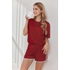 image:imageEkouaer Soft Pajamas set for Women Loose Lounge Set Crew Neck TShirts Top and Sport Shorts Tracksuit with PocketsDark Red