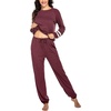 image:imageEkouaer Sweatsuits Womens Loungewear Set Tracksuit Long Sleeve Pajamas Set with Pockets 2 Piece Outfits Lounge SetsWine Red