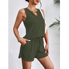 image:imageEkouaer Women 2 Piece Sets Waffle Knit Tank Top Lounge Short Sets Casual Summer Matching Outfits with PocketsArmy Green