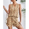image:imageEkouaer Women 2 Piece Sets Waffle Knit Tank Top Lounge Short Sets Casual Summer Matching Outfits with PocketsBeige Floral