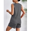 image:imageEkouaer Women 2 Piece Sets Waffle Knit Tank Top Lounge Short Sets Casual Summer Matching Outfits with PocketsBlack White Striped