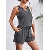 image:imageEkouaer Women 2 Piece Sets Waffle Knit Tank Top Lounge Short Sets Casual Summer Matching Outfits with PocketsBlack White Striped