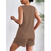 image:imageEkouaer Women 2 Piece Sets Waffle Knit Tank Top Lounge Short Sets Casual Summer Matching Outfits with PocketsBrown