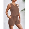 image:imageEkouaer Women 2 Piece Sets Waffle Knit Tank Top Lounge Short Sets Casual Summer Matching Outfits with PocketsBrown