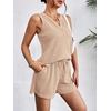 image:imageEkouaer Women 2 Piece Sets Waffle Knit Tank Top Lounge Short Sets Casual Summer Matching Outfits with PocketsChampagne