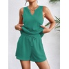 image:imageEkouaer Women 2 Piece Sets Waffle Knit Tank Top Lounge Short Sets Casual Summer Matching Outfits with PocketsDark Turquoise