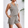 image:imageEkouaer Women 2 Piece Sets Waffle Knit Tank Top Lounge Short Sets Casual Summer Matching Outfits with PocketsGray Floral