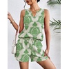 image:imageEkouaer Women 2 Piece Sets Waffle Knit Tank Top Lounge Short Sets Casual Summer Matching Outfits with PocketsGreen Flower