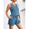 image:imageEkouaer Women 2 Piece Sets Waffle Knit Tank Top Lounge Short Sets Casual Summer Matching Outfits with PocketsNavy Blue