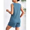 image:imageEkouaer Women 2 Piece Sets Waffle Knit Tank Top Lounge Short Sets Casual Summer Matching Outfits with PocketsNavy Blue