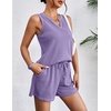 image:imageEkouaer Women 2 Piece Sets Waffle Knit Tank Top Lounge Short Sets Casual Summer Matching Outfits with PocketsPurple