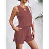 image:imageEkouaer Women 2 Piece Sets Waffle Knit Tank Top Lounge Short Sets Casual Summer Matching Outfits with PocketsRed