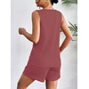 image:imageEkouaer Women 2 Piece Sets Waffle Knit Tank Top Lounge Short Sets Casual Summer Matching Outfits with PocketsRed