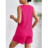 image:imageEkouaer Women 2 Piece Sets Waffle Knit Tank Top Lounge Short Sets Casual Summer Matching Outfits with PocketsRose Red