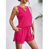 image:imageEkouaer Women 2 Piece Sets Waffle Knit Tank Top Lounge Short Sets Casual Summer Matching Outfits with PocketsRose Red