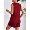 image:imageEkouaer Women 2 Piece Sets Waffle Knit Tank Top Lounge Short Sets Casual Summer Matching Outfits with PocketsWine Red
